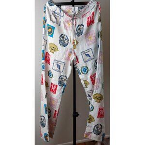 NWT New Linen Blend Pants with Tropical Travel Stamp Print - Medium